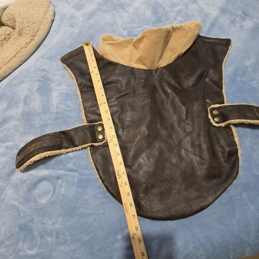 Brown Bomber Dog Jacket‎ Size Medium Faux Leather Sherpa Lined Coat Walk Winter